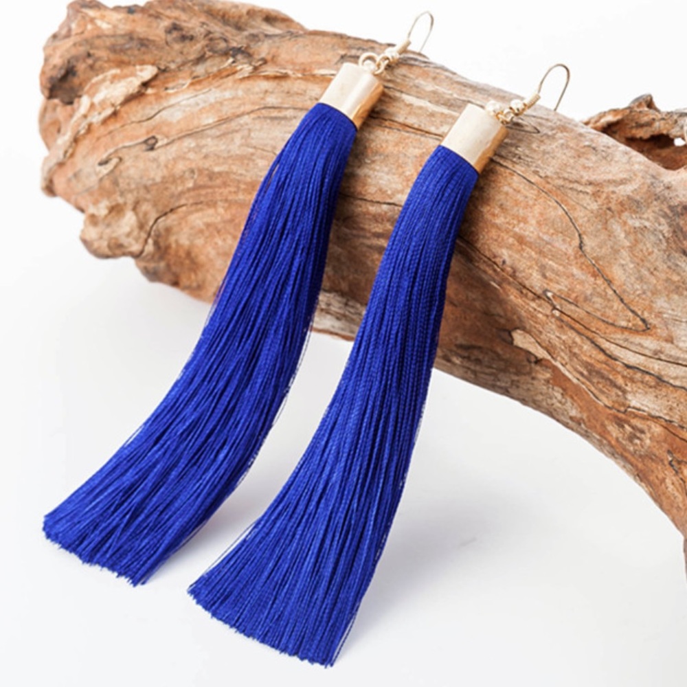 NEW Long Blue Tassel Dangle Earring